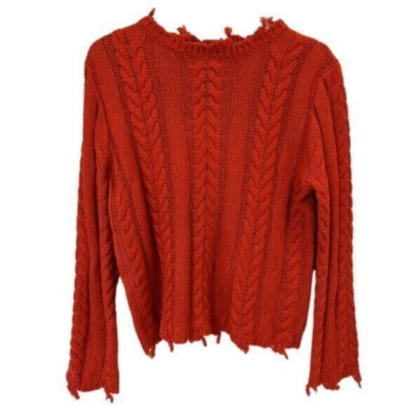 Honey Punch | Burnt Orange Distressed Cable Knit Sweater Size Small - Picture 3 of 9